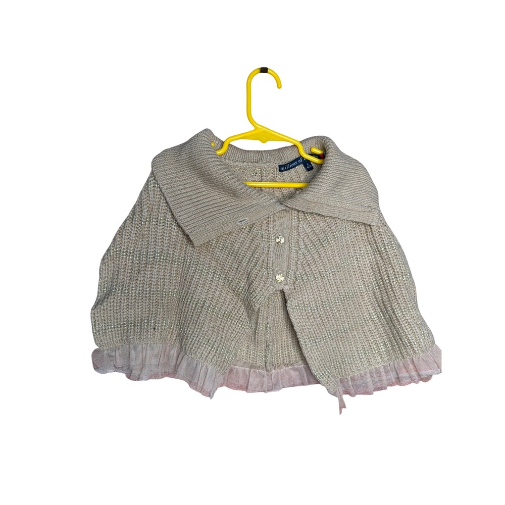Millions of Colors Girls Beige Gold Metallic Knit Poncho Shrug Tulle Trim Size S